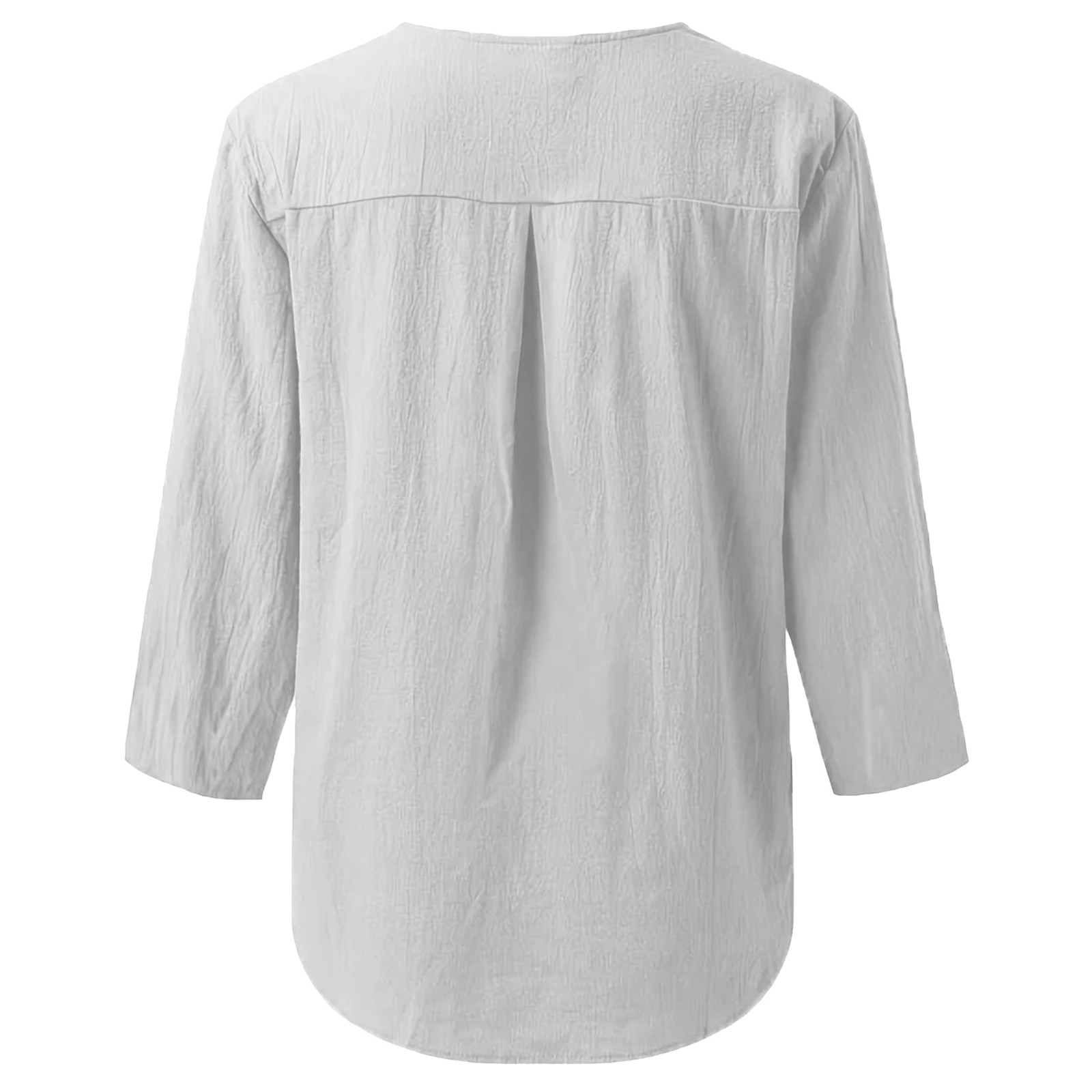thumbnail image 5 of Camisa de mujer de color liso con cuello en V y botones: estilo informal y elegante, corte holgado, poliéster resistente, fácil de combinar., 5 of 6